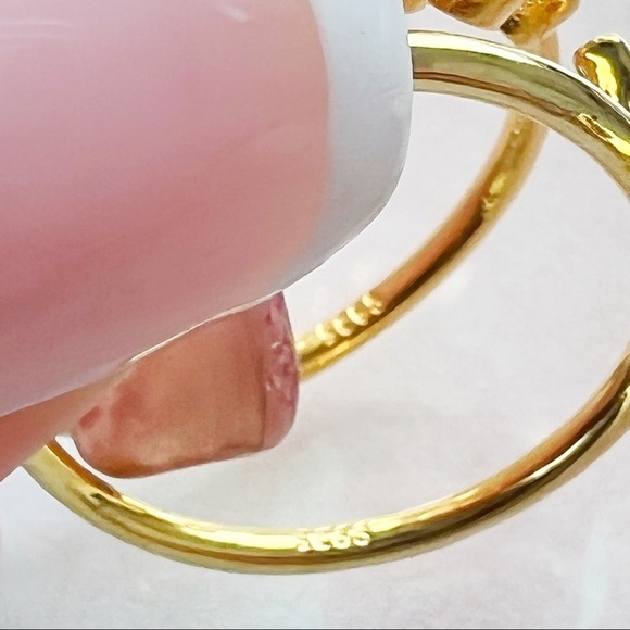 Three Sisters Clear Crystal CZ 2pc Moon Gold Tone S925 Stamped Ring Set Size 6 - Picture 3 of 3